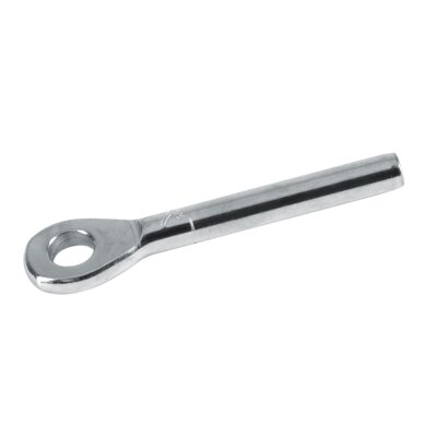 Polished stainless AISI 316 eye terminal, For pressing or swaging onto stainless steel wire rope