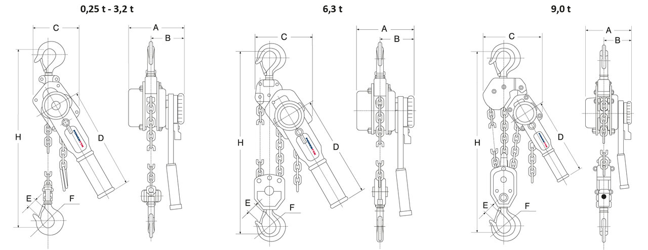 Lever Hoist POWERTEX PLH-S2, drawing