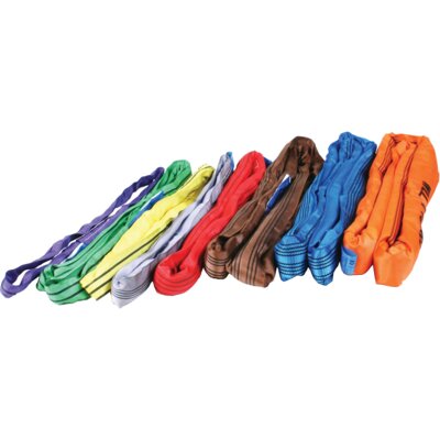 High strength round slings for lifting and colour coded according to work load limit