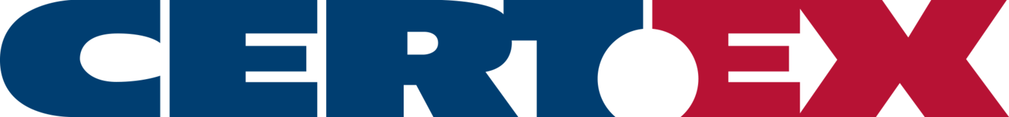 The Logo for the Lifting Solutions Group and Certex combined in text. Certex is in black and white The Certex Logo in text with Blue and Red letters