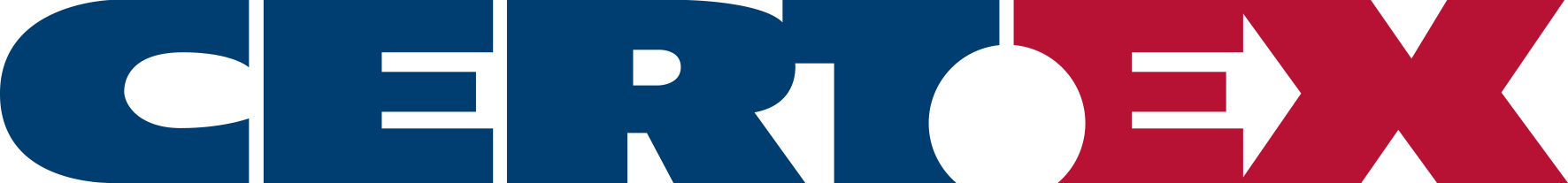 The Logo for the Lifting Solutions Group and Certex combined in text. Certex is in black and white The Certex Logo in text with Blue and Red letters